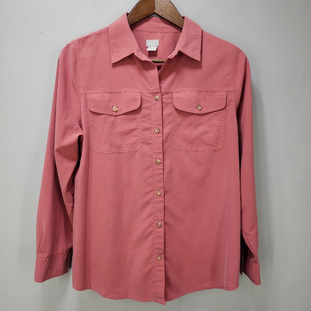 Chico's Sandwashed Satin Button-Up Shirt